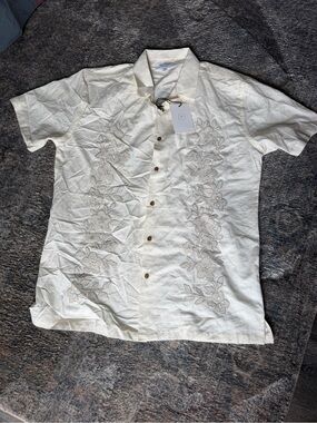 Men's Embroidered Short-Sleeve Shirt - Cream